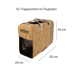 Veréluna® Cork Pet in Cabin Bag Haustier Transporttasche Flugzeug IATA Nachhaltig Made in Portugal IATA-Maße: 55 x 40 x 23 cm (L x B x H)